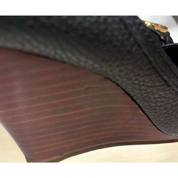 Tory Burch Leticia Peep Toe Leather Wedge Heels Size 7.5M - Picture 8 of 9